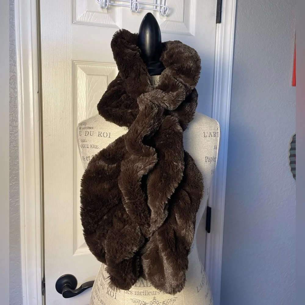Adrienne Landau Brown Faux Fur Scarf